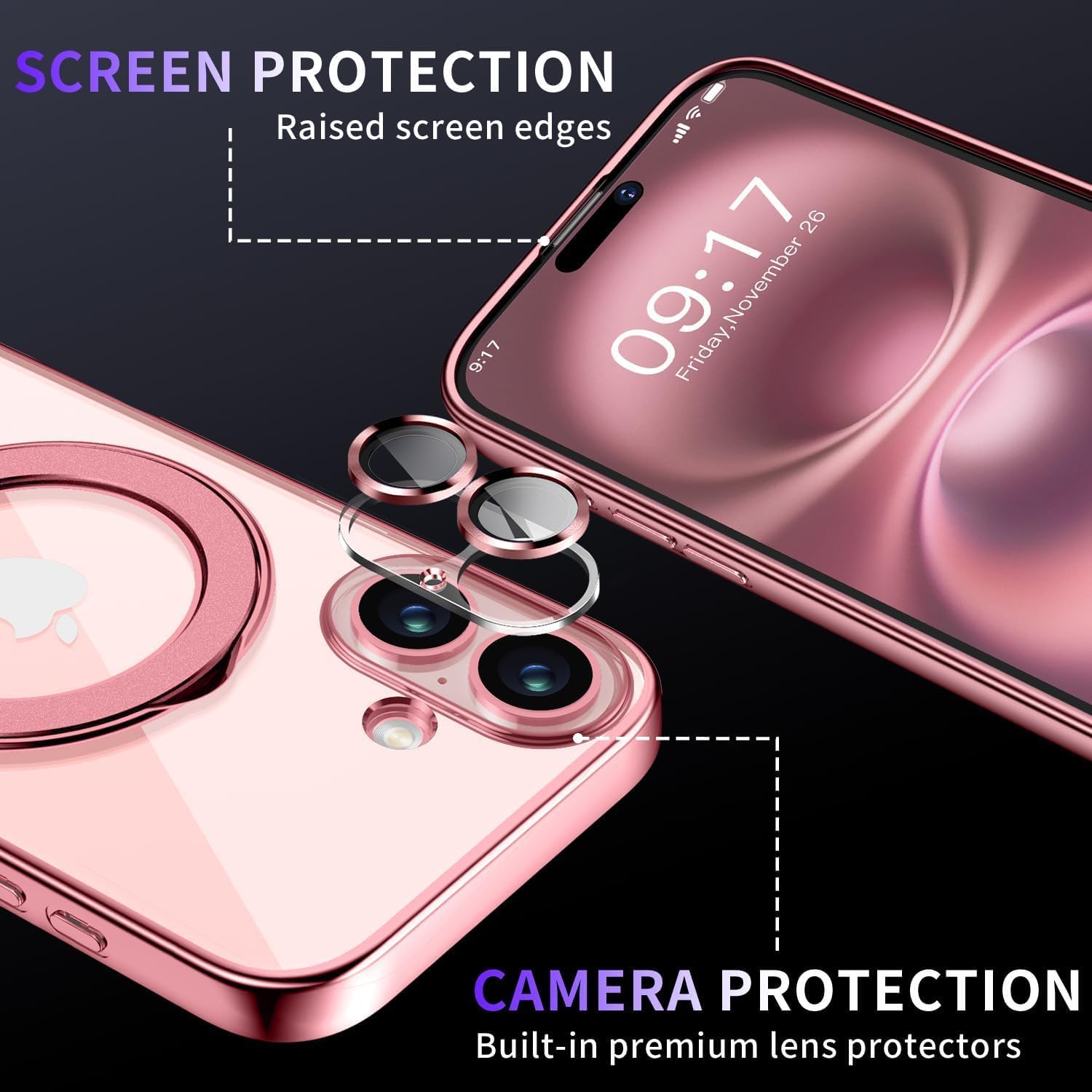 Magnetic for iPhone 16 Plus Case with Invisible Stand[Compatible with MagSafe][Full Camera Lens Protector][Military Drop Protection] Shockproof Not Yellowing Clear Slim Soft for Women Men - Image 3