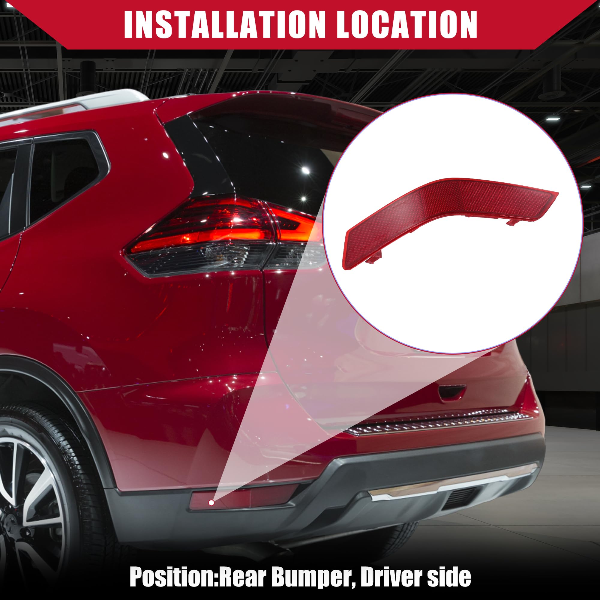 Réflecteur Pare-chocs Arrière Gauche Pour Nissan Rogue 2017-2020 - Modèle 265656FV0B, Rouge, Installation Directe