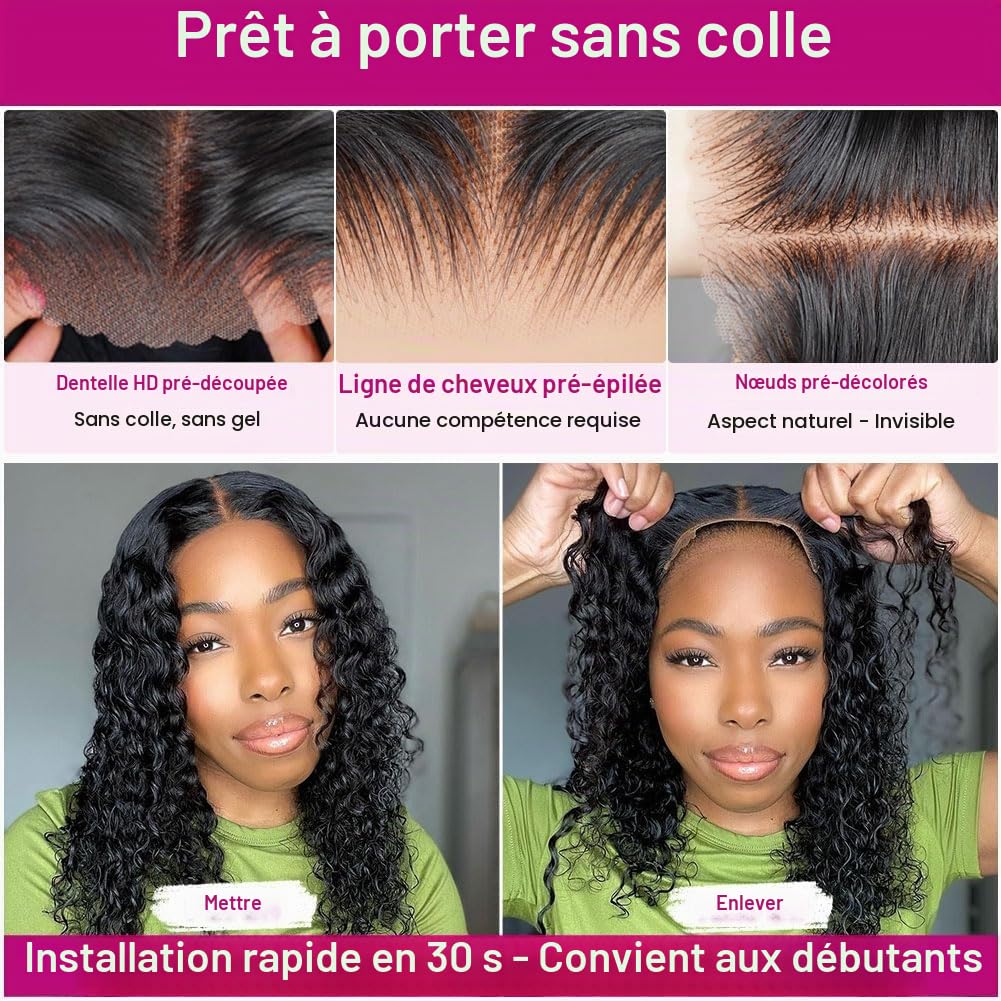 Perruque Cheveux Humain Sans Colle 5x5 Deep Curly Bob Wig Human Hair 8 Inch