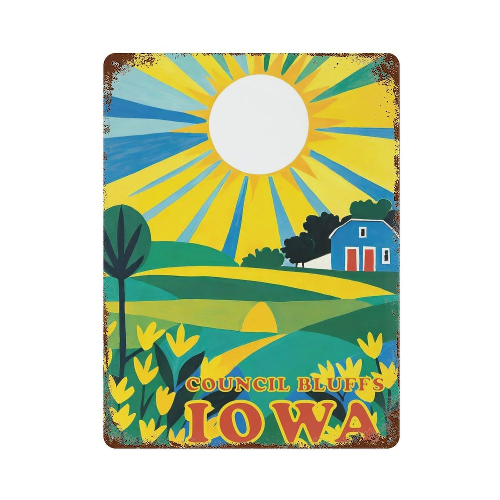 Council Bluffs Iowa 15.7"x11.8" Retro Metal Sign, Old School Wall Decor for Office, Studio And Wall Decor