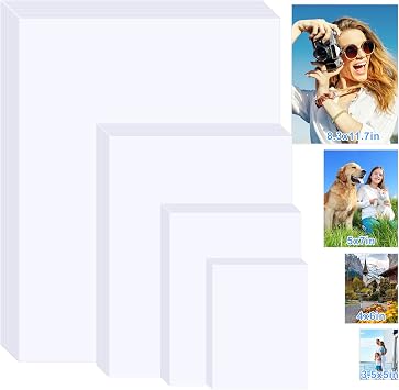 4 Sizes 100 Sheets Inkjet Photo Paper Glossy, 200gsm Mixed Sizes A4/5x7/4x6/3.5x5 Inch, Bright White Photographic Paper Compatible with Canon HP Epson All Inkjet Printers