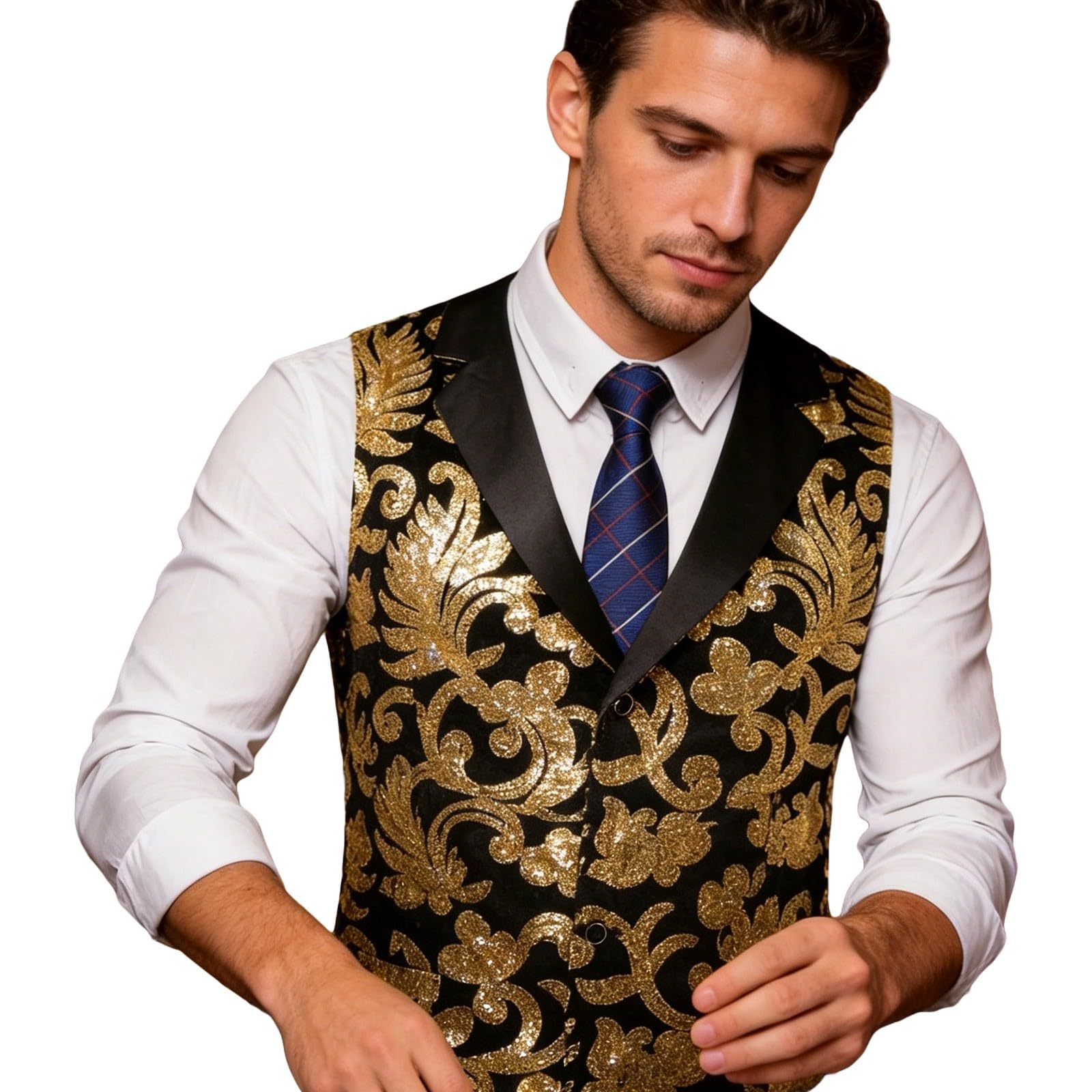 Gilet da uomo con motivo cachemire, per Halloween, Oktoberfest, per smoking, feste, steampunk, gotico, con motivo cachemire, slim fit, stile vittoriano