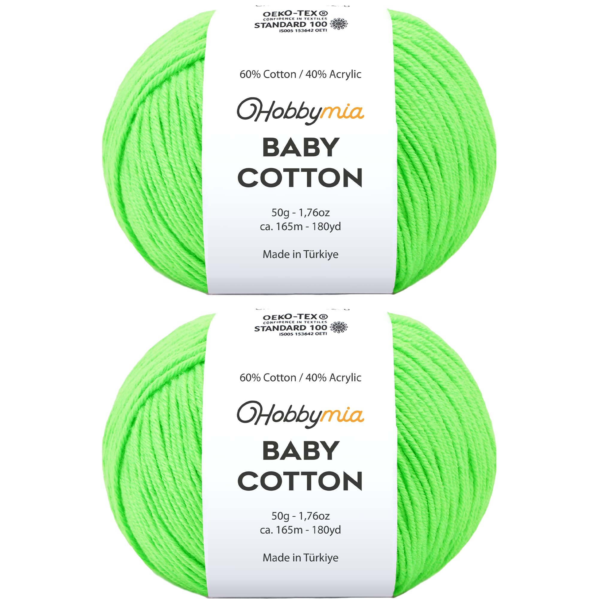 Baby Cotton Blend Yarn – Soft Sport Weight Yarn for Crochet & Amigurumi - 50g/180yds - 60% Cotton 40% Acrylic - Ideal for Baby & Knitting Proj.(Neon Green, 1 Ball) — view 139