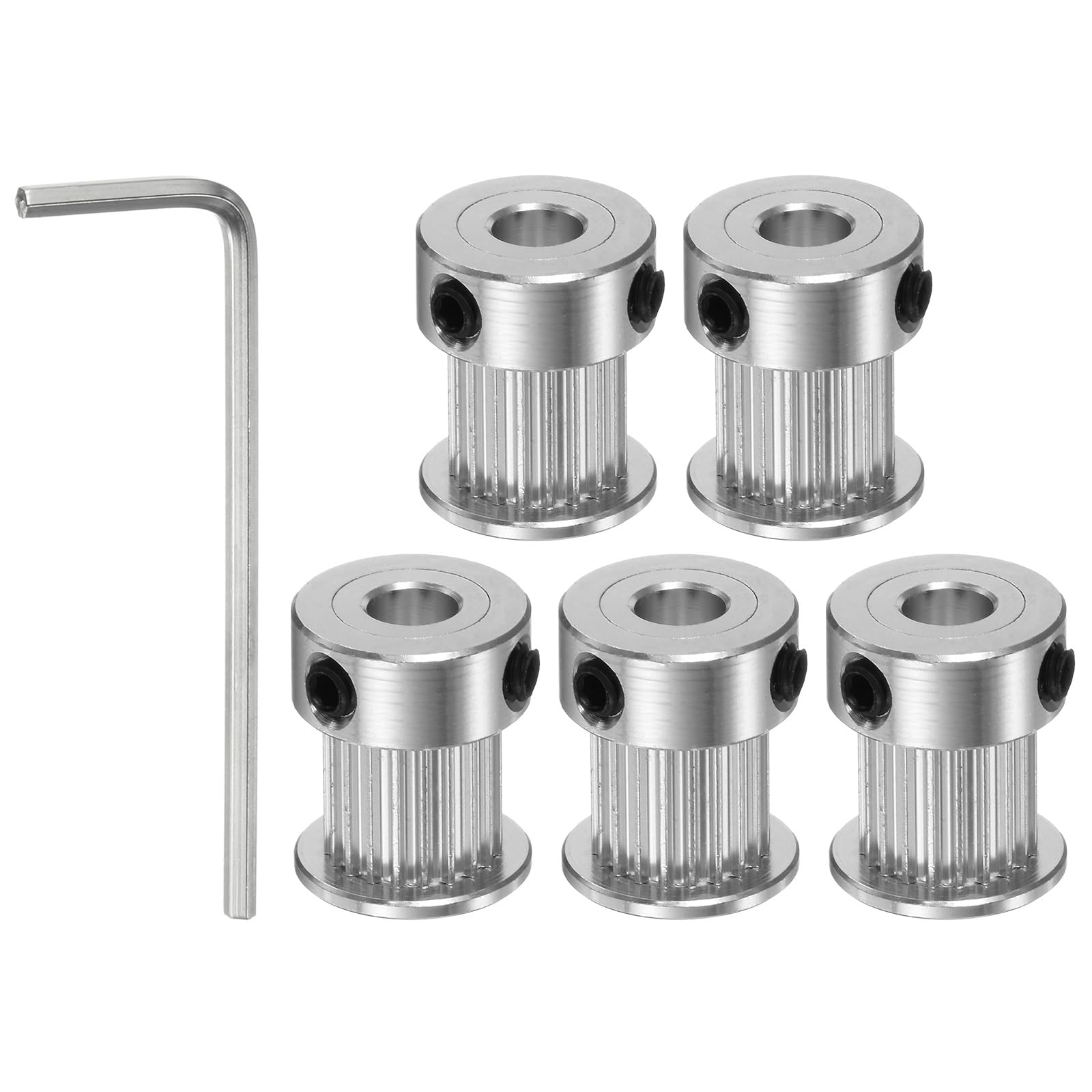 sourcing map 5 szt. 2GT koło pasowe 20 zębów 5 mm otwór 16 mm aluminiowy pasek rozrządu tarcza z 2 mm sześciokątnym kluczem nasadowym do paska o szerokości 10 mm do drukarki 3D CNC akcesoria czarne