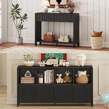 FATORRI Small Console Sofa Table with 2 Drawers and 8 Cube Bookshelf with 4 Doors for Entryway, Living Room Black