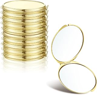 Yalikop 8 Pack Gold Folding Compact Mirrors - Double Sided 1X/2X Magnification, Portable Travel Pocket Mirrors for Women, Bridesmaid Party Favors