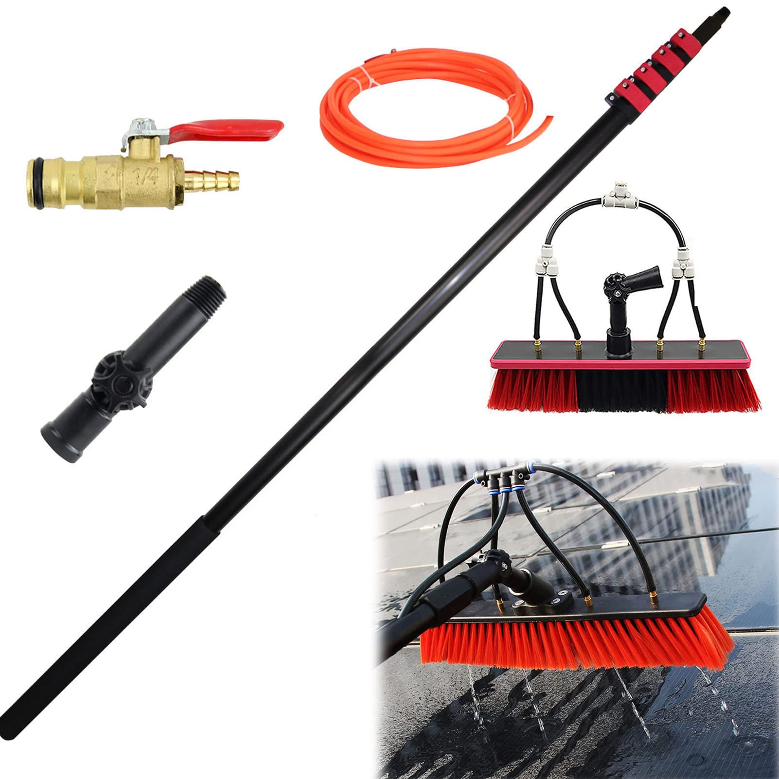 ZBBGTJK Water Fed Pole Kit for Window Cleaning with 4Hole Brush Head – Ideal for Solar Panels & Outdoor Surfaces – Efficient Cleaning System & Easy to Use