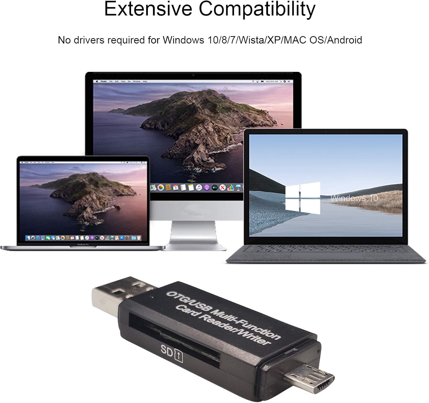 USB 2.0 Portable Memory Card Reader Become Micro USB OTG Adapter for SDXC, SDHC, SD, MMC, RS-MMC, Micro SDXC, Micro SD, Micro SDHC Card and UHS-I Card