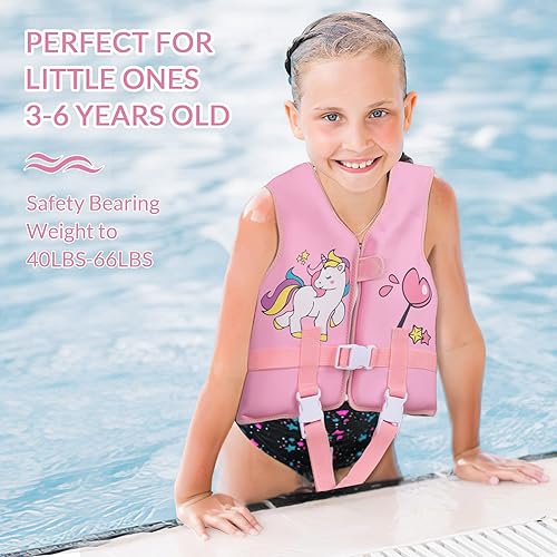 Miniatura 4 de MoKo Kids Toddler Swim Vest, Colorful Cartoon Children Swimming Vest Learn to Swim Watersports Equipment Beach Pool Floats Buckle Swimwear with