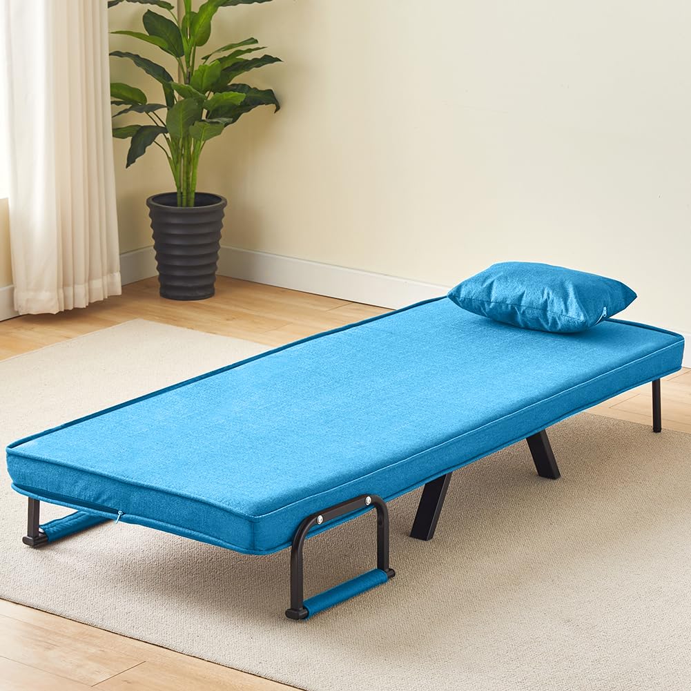 Shally Dogan Divano Letto Singolo Reclinabile 3 in 1, Poltrona Convertibile Chaise Lounge Seduta Imbottita Morbida, Copertura Sfoderabile Tessuto Traspirante, Poltroncina Relax Salvaspazio (Blu)