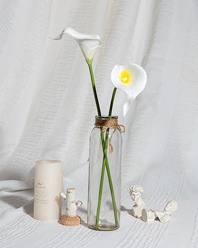 Miniatura 3 de DuHouse 20 flores artificiales de látex de tacto real para bricolaje, ramo de boda, fiesta, decoración del hogar (blanco amarillo)