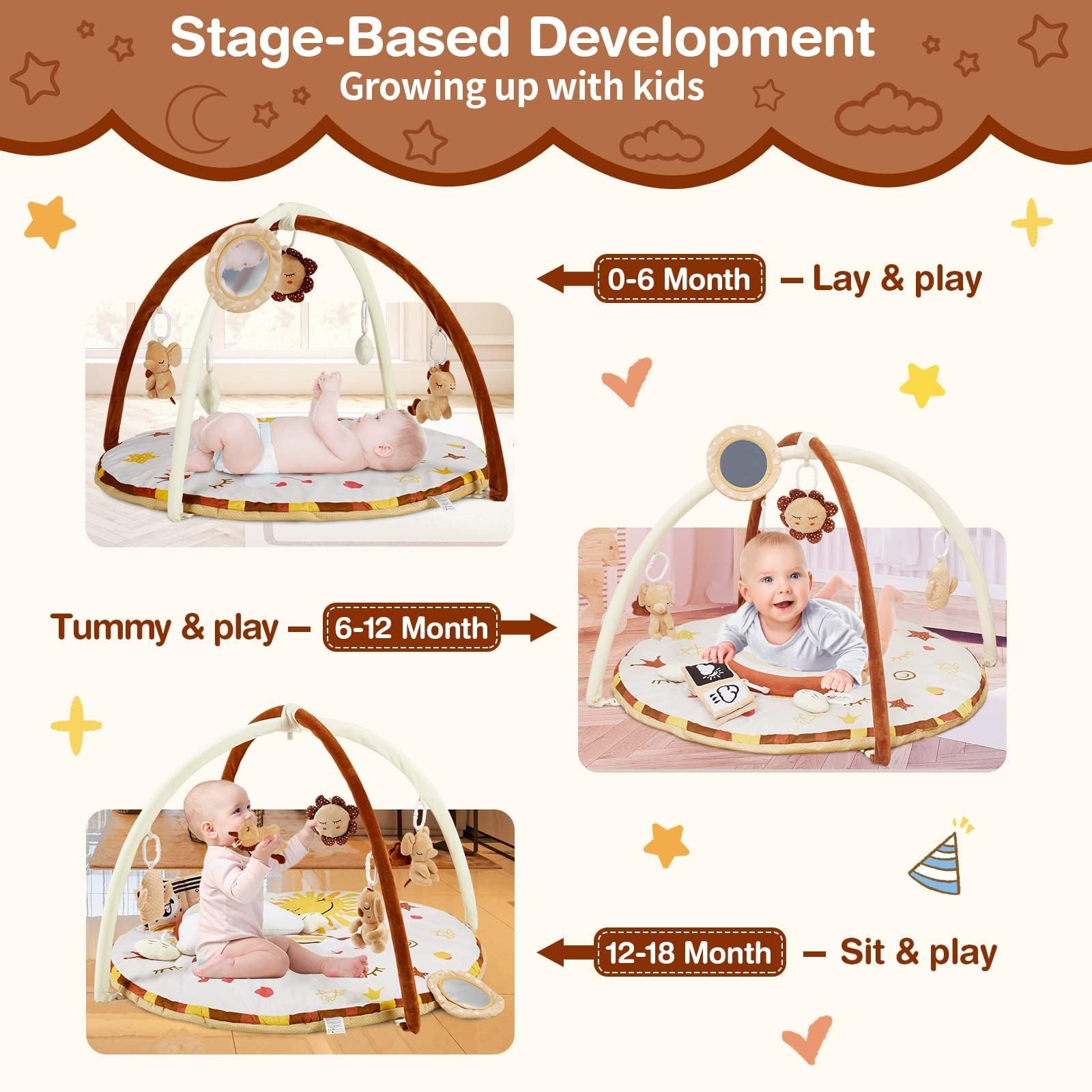 Spielbogen für Baby, Krabbeldecke, Spieldecke, Spielmatte, Baby Gym Spielmatte, Spieldecke, Krabbeldecke, Aktivitätsmatte, mit 9 abnehmbaren sensorische Spielzeuge