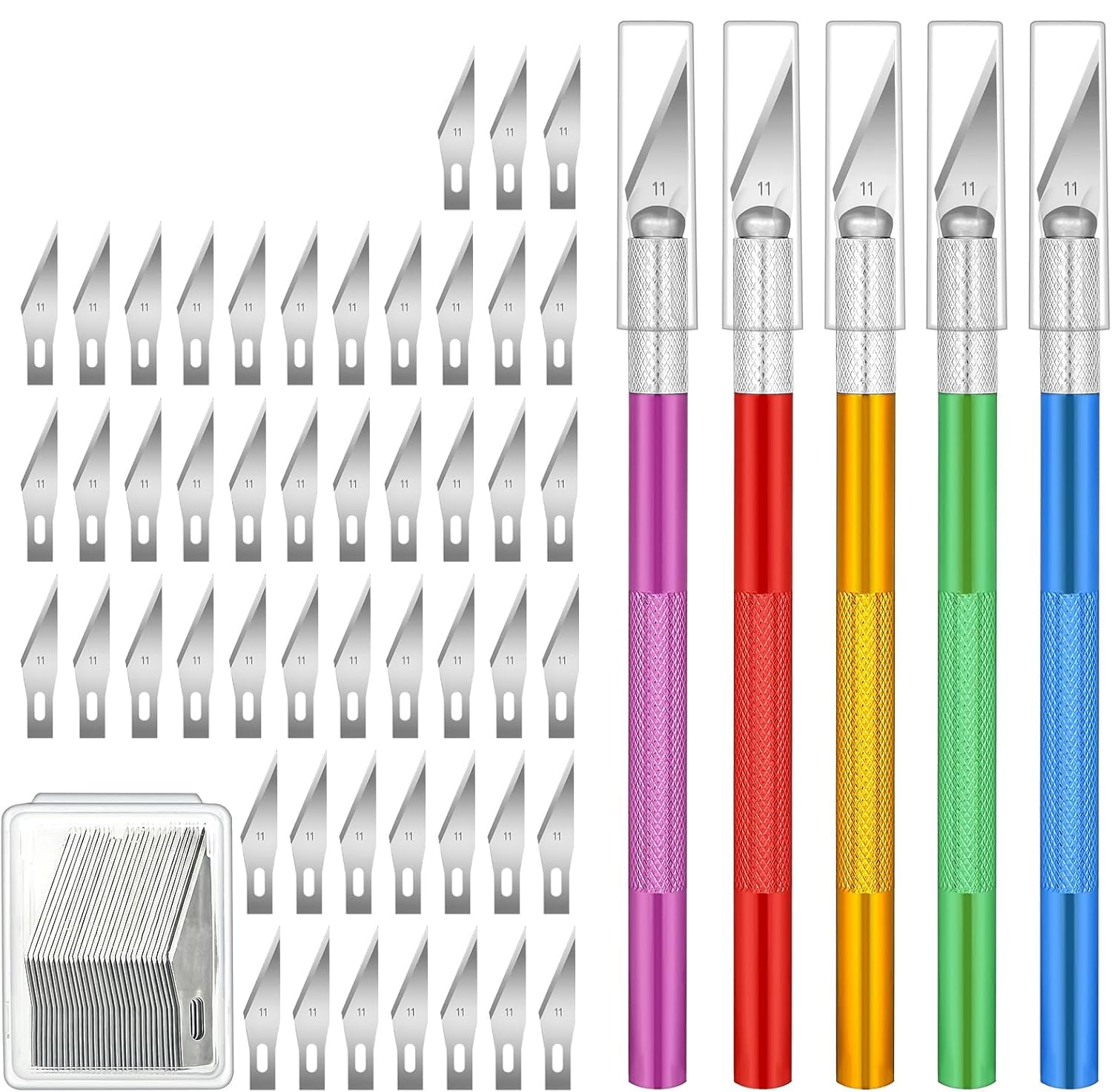 Generic 55 Pack Exacto Knife Set, Hobby Knife with 5 Craft Knives and 50 Precision Blades(#11) for Art, Scrapbooking, Carving, DIY, Cutting