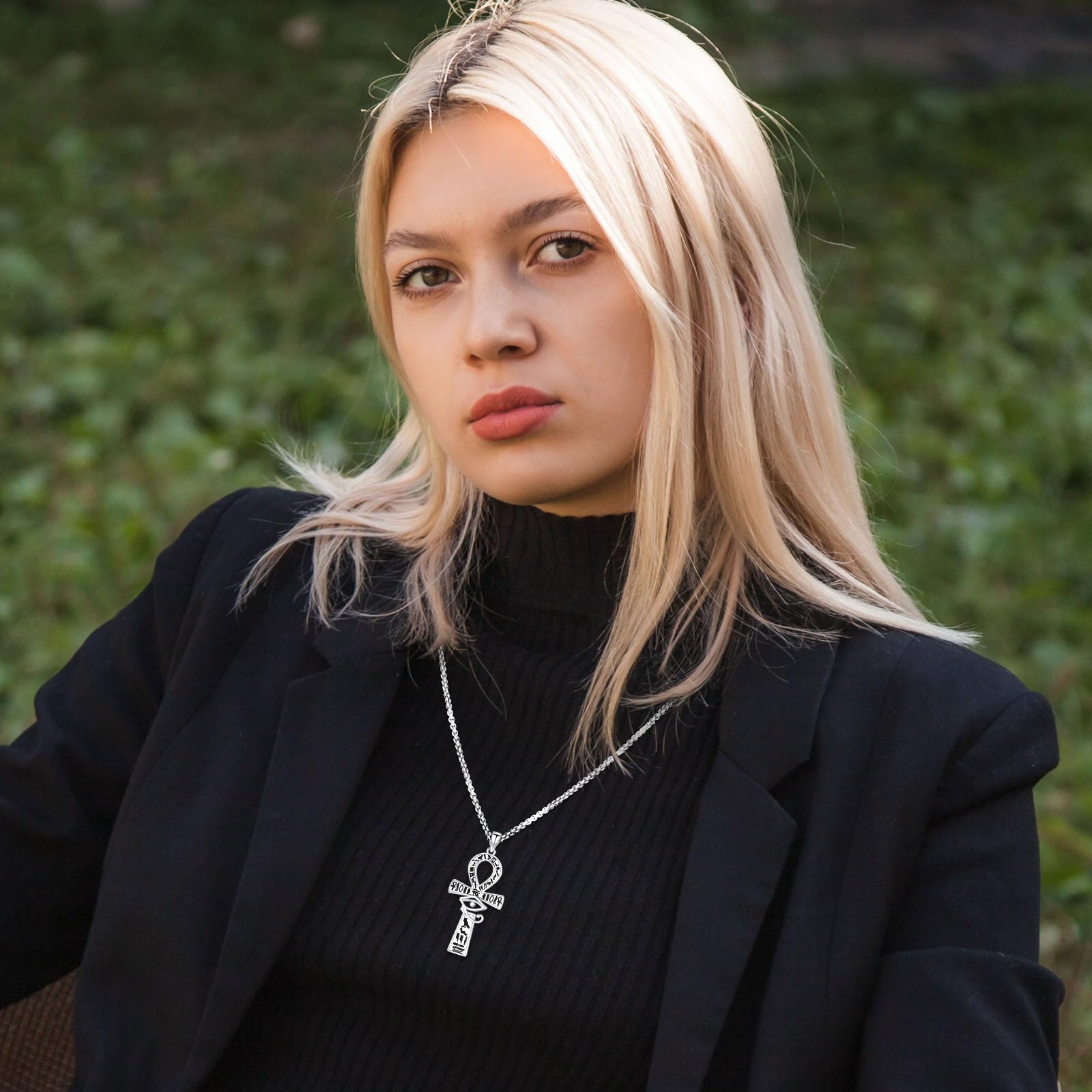 Eusense Ciondolo Croce Ankh in Argento 925, Collana Occhio di Horus Crocifisso Egiziano Ankh Collana Croce per Donna Uomo Adolescente Ragazzi
