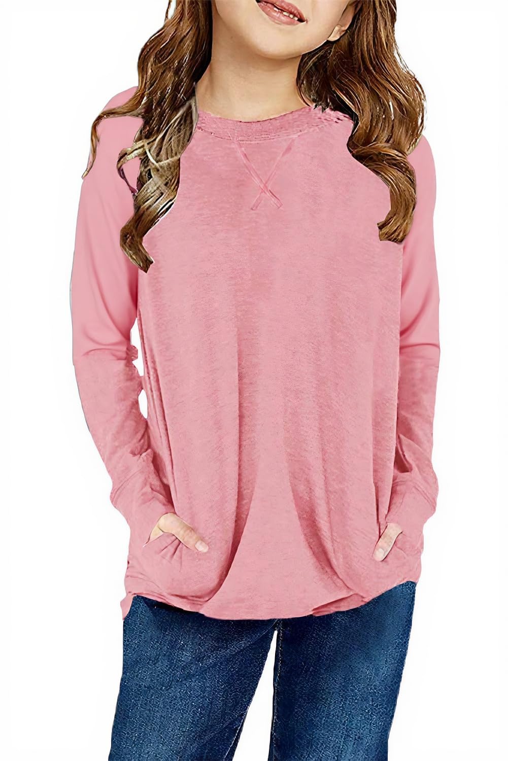 SELINK Girl's Casual Big Kids Long Sleeve Striped Color Block Tees Pockets