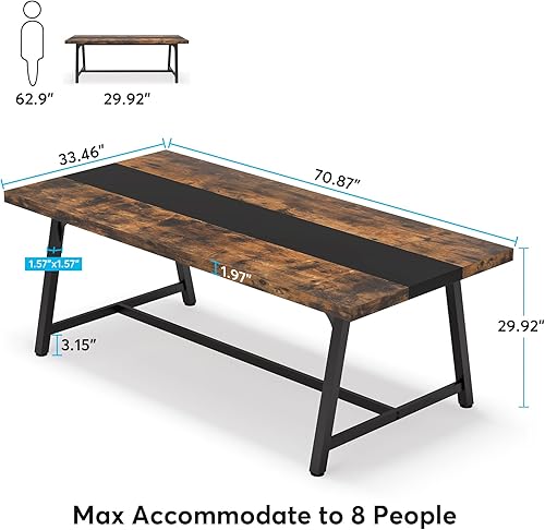 Miniatura 3 de LITTLE TREE Mesa de comedor de 70.87 pulgadas para 8 personas, mesa de cocina de madera con marco de metal fuerte para familia grande, mesa de