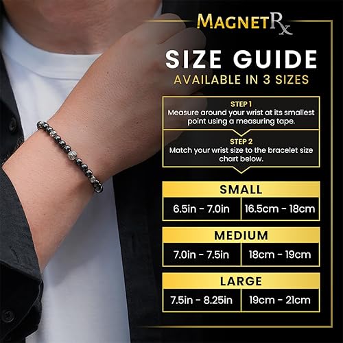 Miniatura 4 de MagnetRX Pulsera magnética de hematita, piedras magnéticas de máxima fuerza con dijes de acero inoxidable, elegantes pulseras magnéticas de cuentas