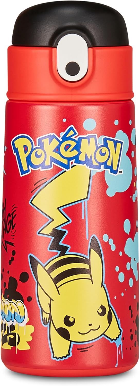 Seven Pokemon Thermos Flask, Red, Temperature up to 24 Hours, Water Bottle for Nursery, Primary School and Leisure, Children