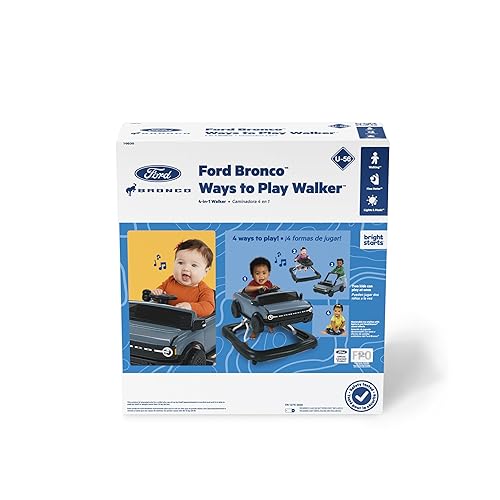 Miniatura 3 de Bright Starts Ford Bronco - Centro de actividades para bebés 4 en 1, color azul y gris, con juguete de volante interactivo extraíble, 6 meses en