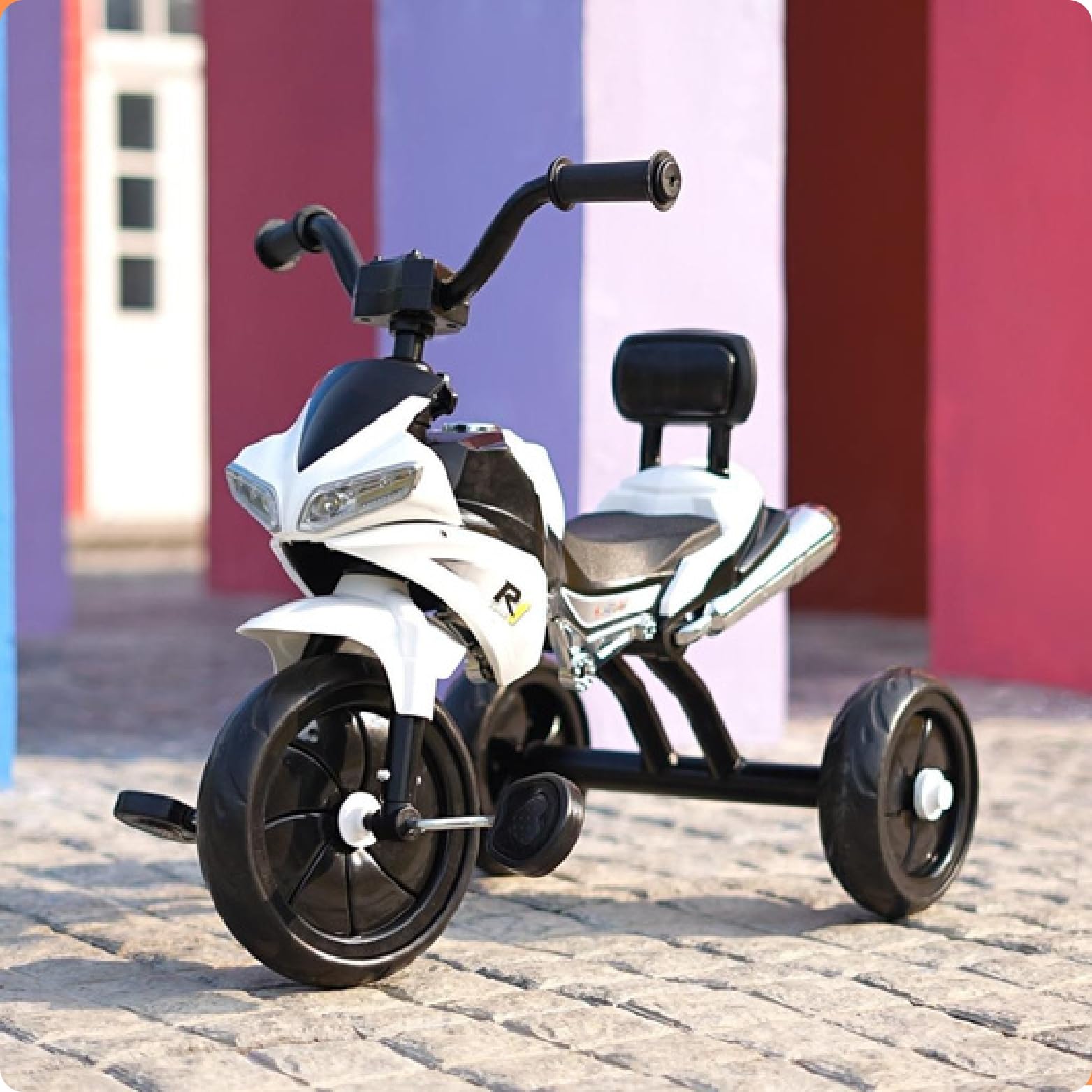 eHomeKart FunRide R1 Kids Tricycle - Front Headlight and Musical - 2 Years to 5 Years - Trike for Indoor and Outdoor - Up to 30 Kgs - Made in India (White)-image-1