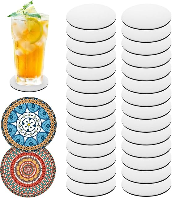 Abeillo 16 Pieces Sublimation Blank Coasters-Round, 4 Inches Circle Sublimation Blank Cup Mat Heat Transfer Rubber Coaster for Sublimation Transfer Heat Press Printing DIY Crafts