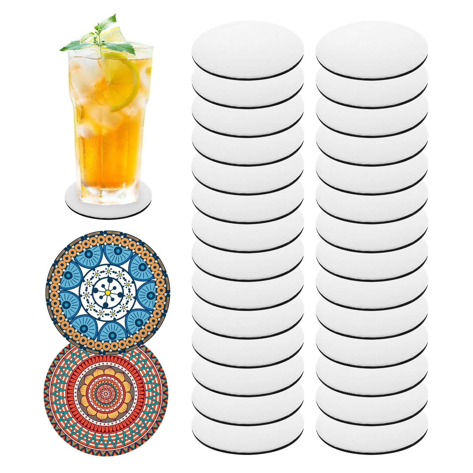 Abeillo 16 Pieces Sublimation Blank Coasters-Round, 4 Inches Circle Sublimation Blank Cup Mat Heat Transfer Rubber Coaster for Sublimation Transfer Heat Press Printing DIY Crafts