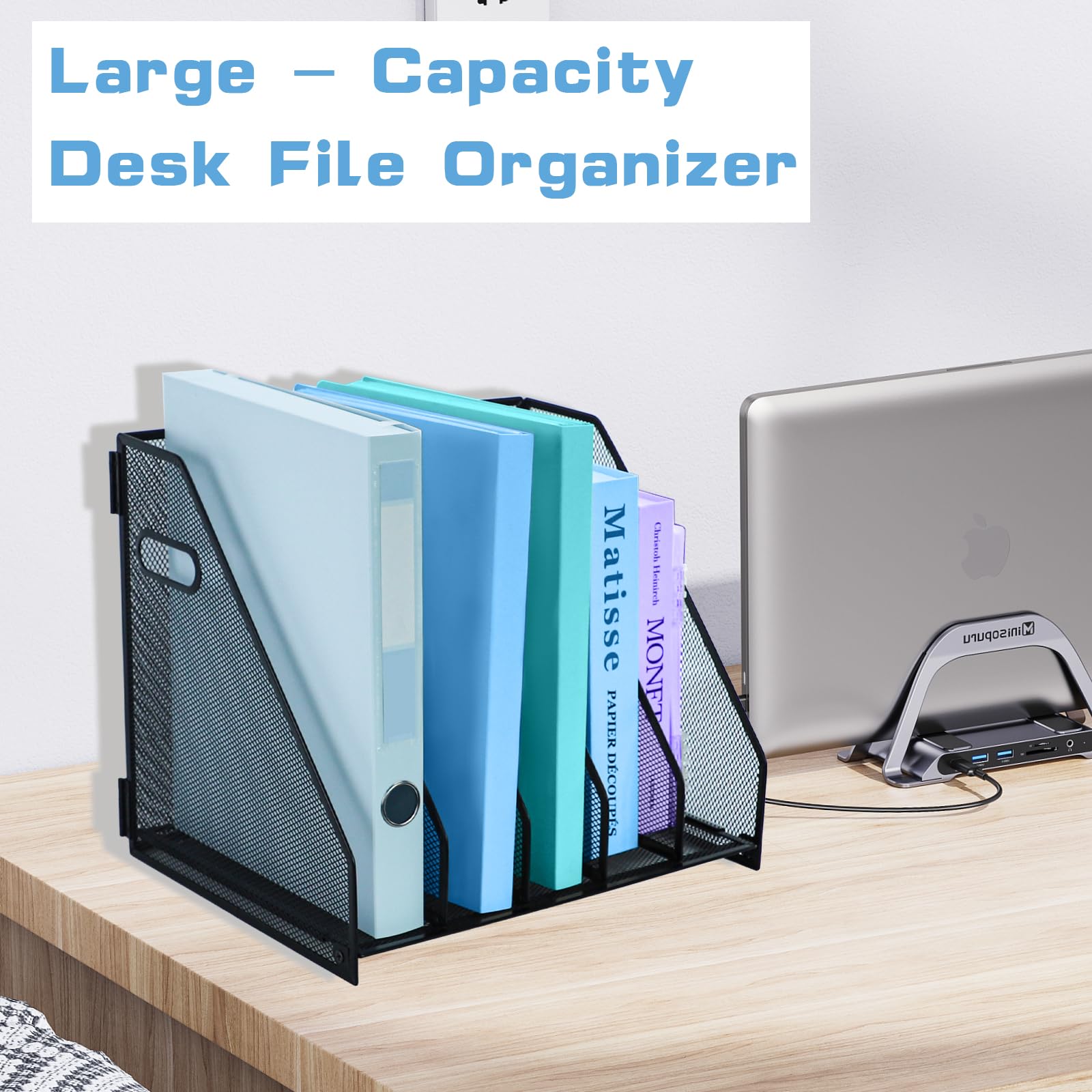 Schreibtisch-Organizer aus Metallgeflecht, Zeitschriftenhalter mit 5 Fächern, Dokumentenhalter, Aktenregal, Papier-Organizer für Büro, Home Office und Schule,Schwarz