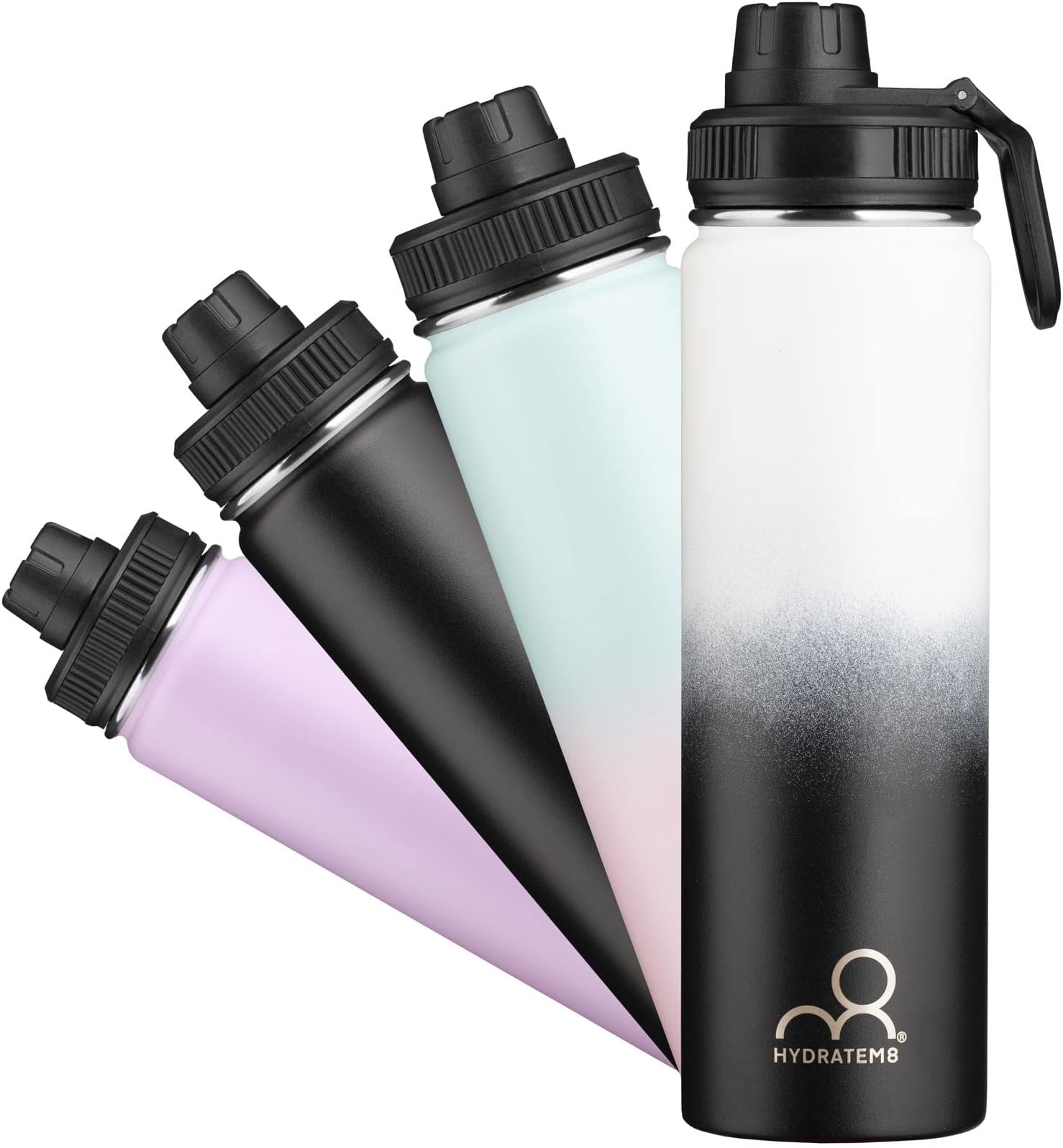 HYDRATEM8 Water Bottles, Metal Water Flask Vacuum Insulated Drinks Bottle Keeps Water Cold, Gym Water Bottle for Women and Men with Sports Spout Lid, 650ml, Stainless Steel