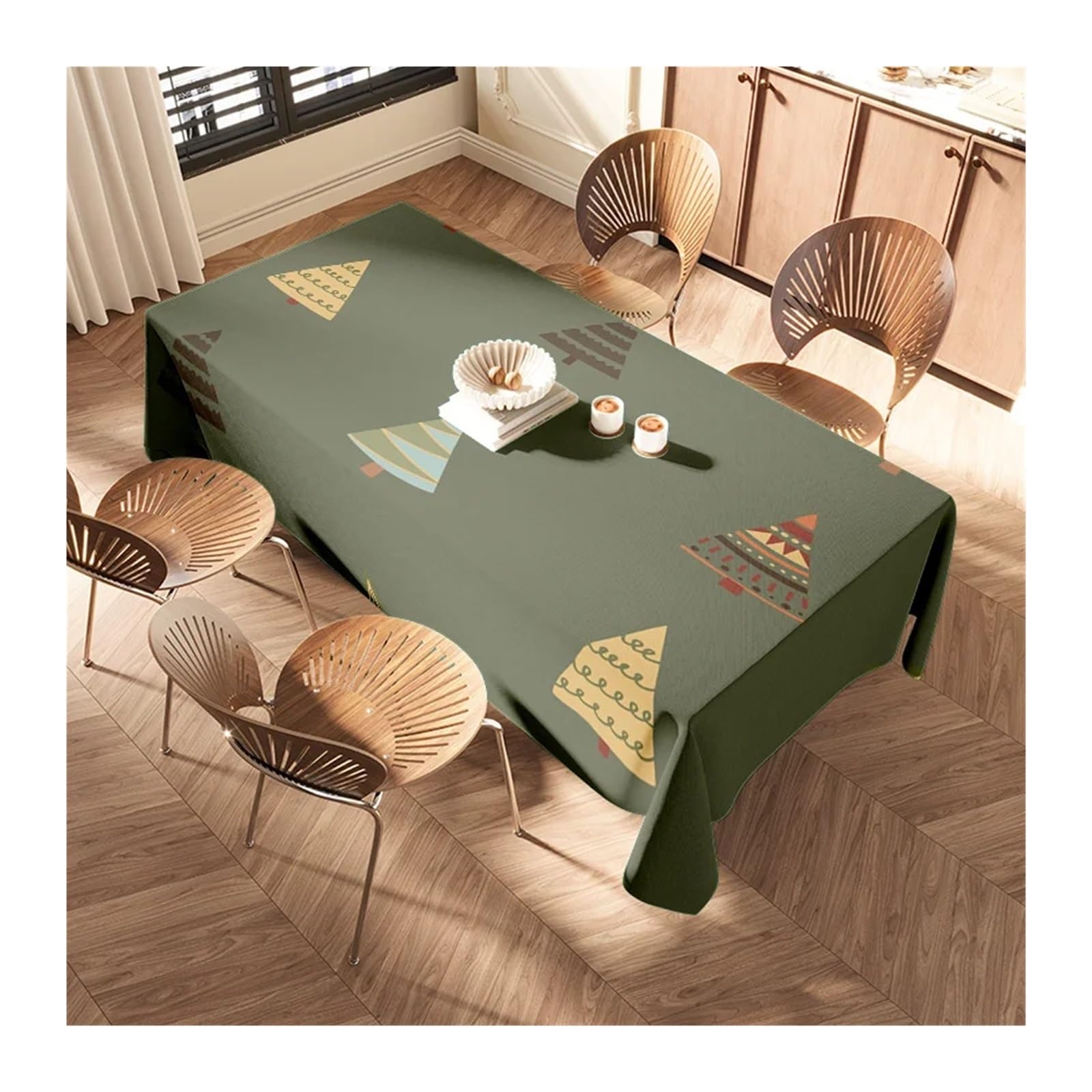 Mantel de Navidad Rustic Green Tablecloth with Tribal Patterns Perfect For Your Dining Room Decor(140X180CM)