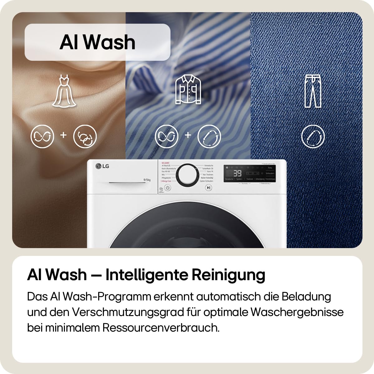 LG V5WD95SLIM Frontlader-Waschtrockner 9-5 kg Slim 53,5 cm Tiefe Wi-Fi AI Direct Drive Dampf TurboWash 360 Weiß