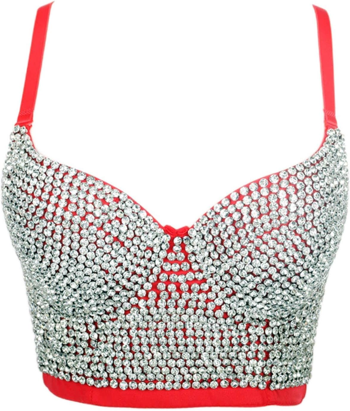 meilun Women's Glitter Rhinestone Bustier Clubwear Sexy Punk Diamond Push Up Corset Bra