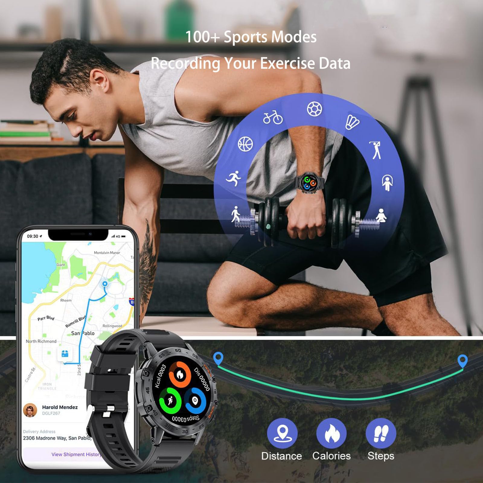 Inteligentne Zegarki Dla Mężczyzn, Inteligentny Zegarek Z Połączeniem Głosowym Bluetooth, Inteligentny Zegarek Z Pulsometrem, SpO2, Ciśnieniomierzem Snu, Wodoodporny Zegarek Taktyczny IP67,A