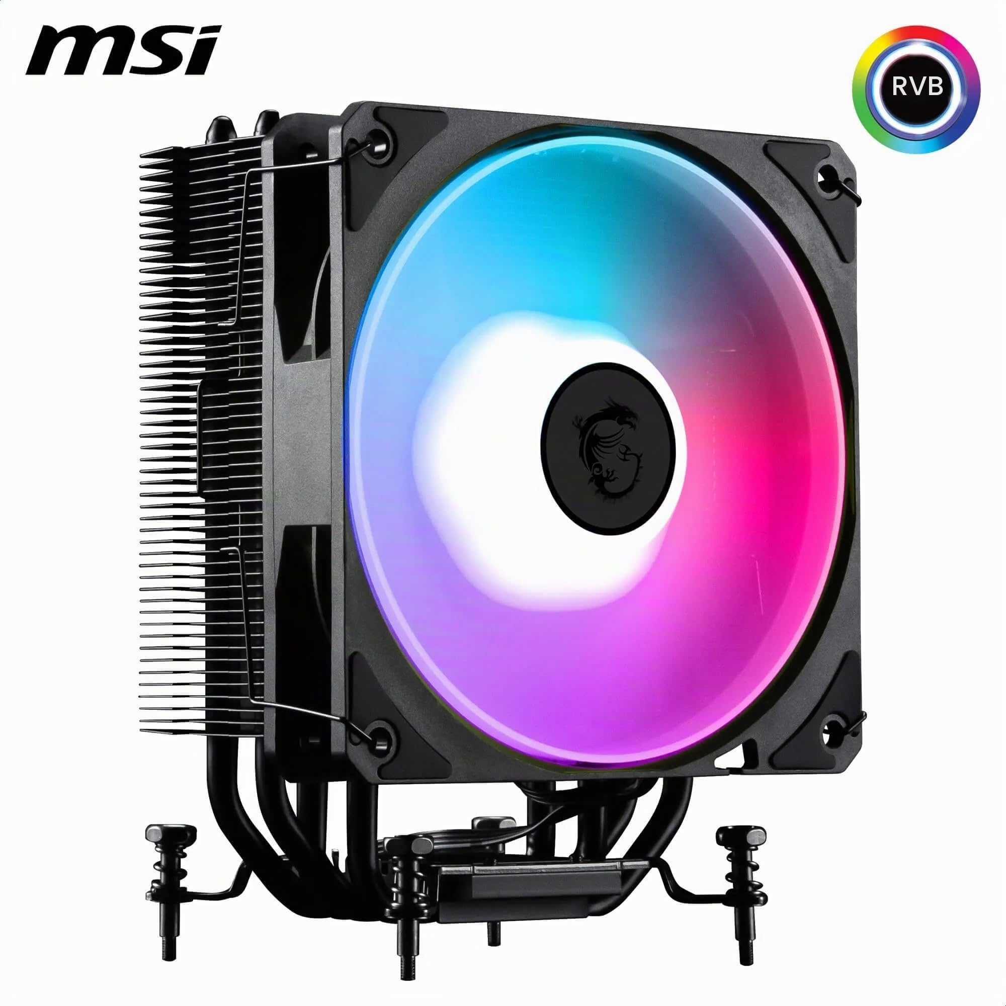 MSI MAG COREFROZR AA13 Ventirad pour processeur - Quatre caloducs en cuivre de 6 mm à contact direct, ARGB, CycloBlade 7, pâte thermique pré-appliquée, ventilateurs à roulement à billes.