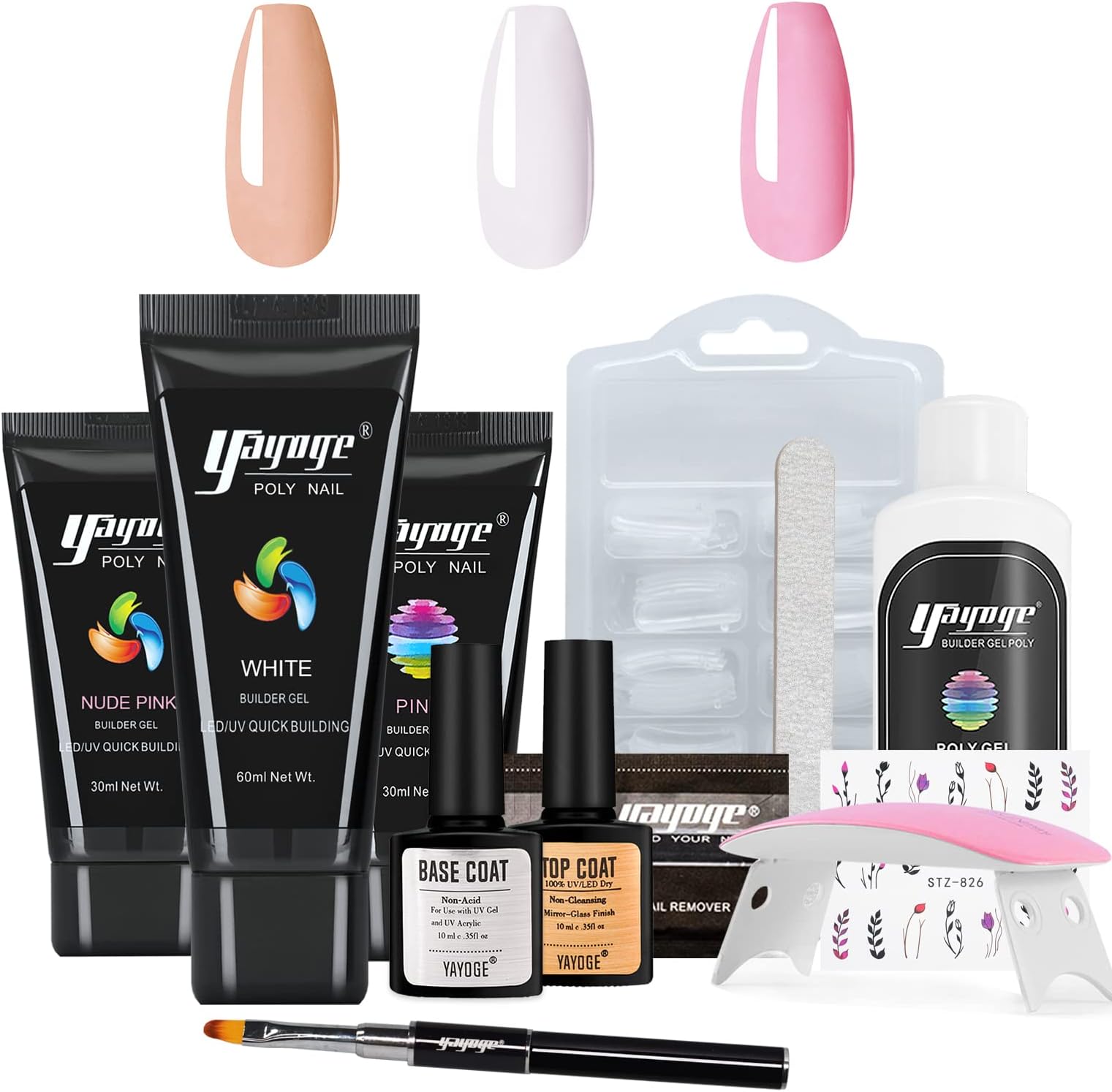 Yayoge Poly Gel Nail Kit with Nail Lamp - 3 Tubes 60/30ml Poly Nail Gel with Nail Art Tools Nail Extension Gel with Slip Solution All in One Kit for Nail Manicure Beginner Starter Kit DIY at Home