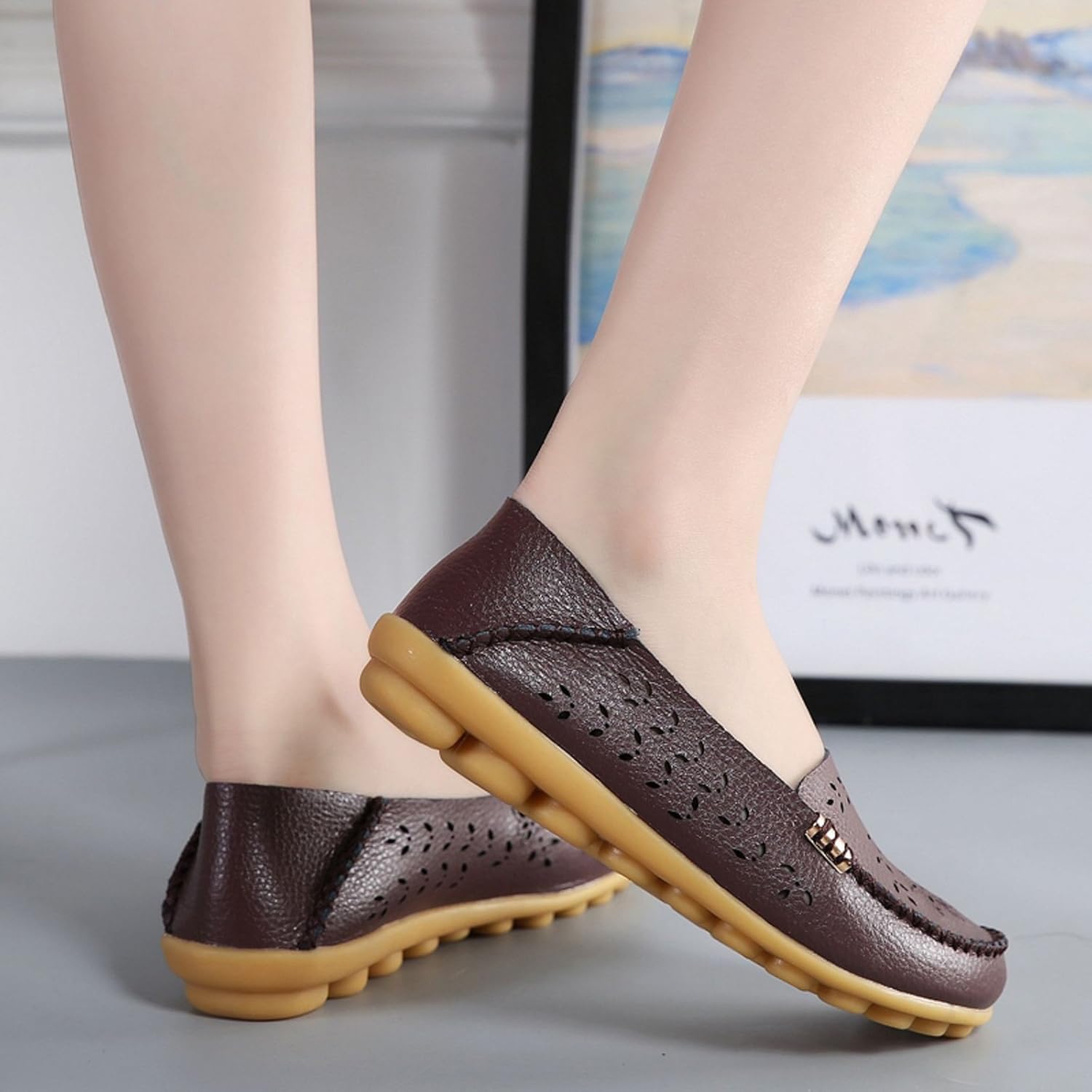 VenusCelia Women's Comfort Walking Boat Shoe 6 Brown(cutout)