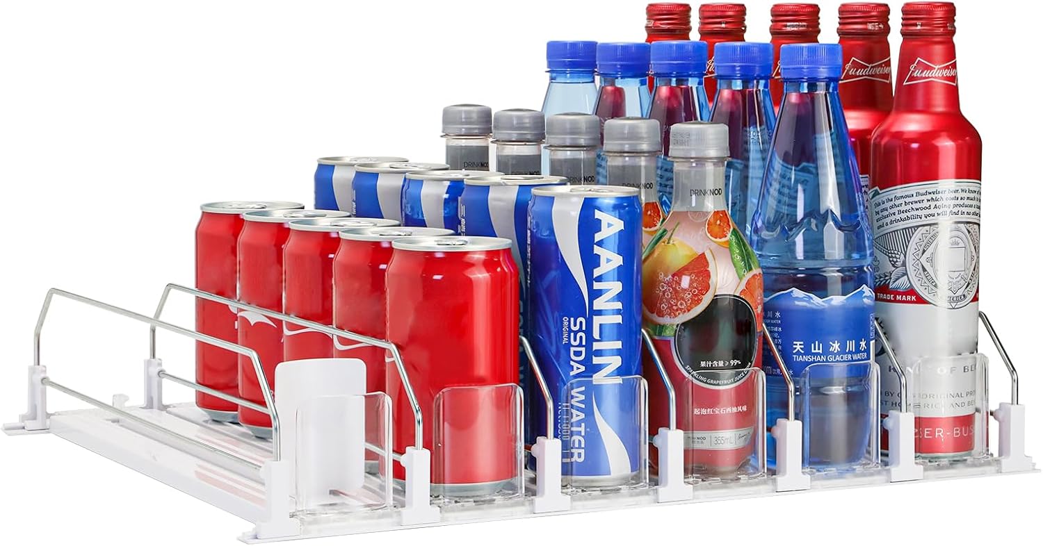 Upgraded Drink Organizer for Fridge，Soda Can Dispenser for Refrigerator，Automatic Self-Pushing Drink Pusher，Space-Saving Fridge Storage，Holds up to 30-35 Cans, 6 Row
