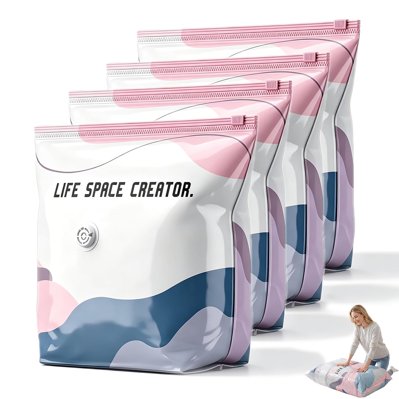 No Pump Vacuum Storage Bags, No-Pump 3D Vacuum Storage Bags, Space-Saving Large Storage Compression Bags, Cube Vacuum Seal Bags for Clothes, Bedding, Comforters, Blankets (S*)