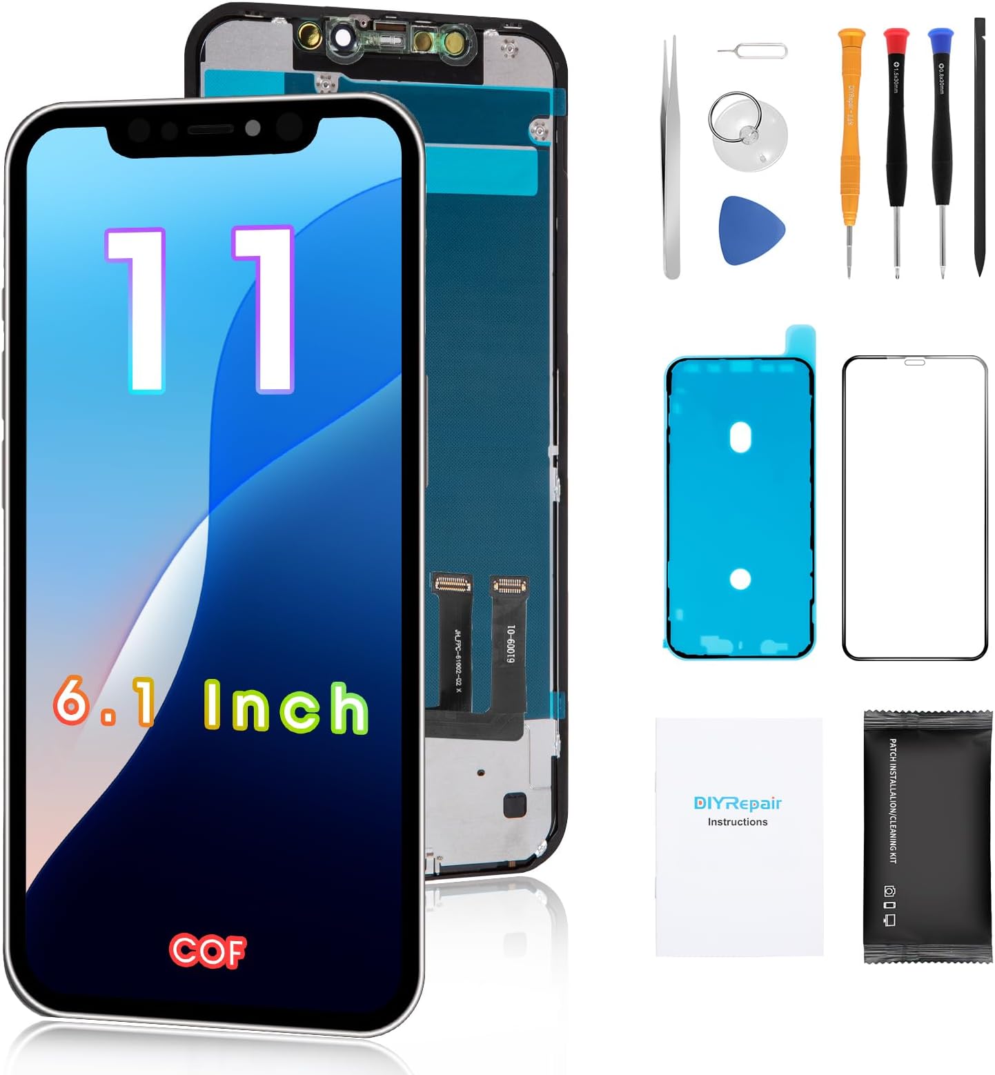 Premium for iPhone 11 Screen Replacement 6.1' 3D Touch Screen Repair kit (Model A2111, A2223, A2221) Digitizer Display Assembly With Back Plate, Waterproof Adhesive, Tempered Glass, Tools, Instruction