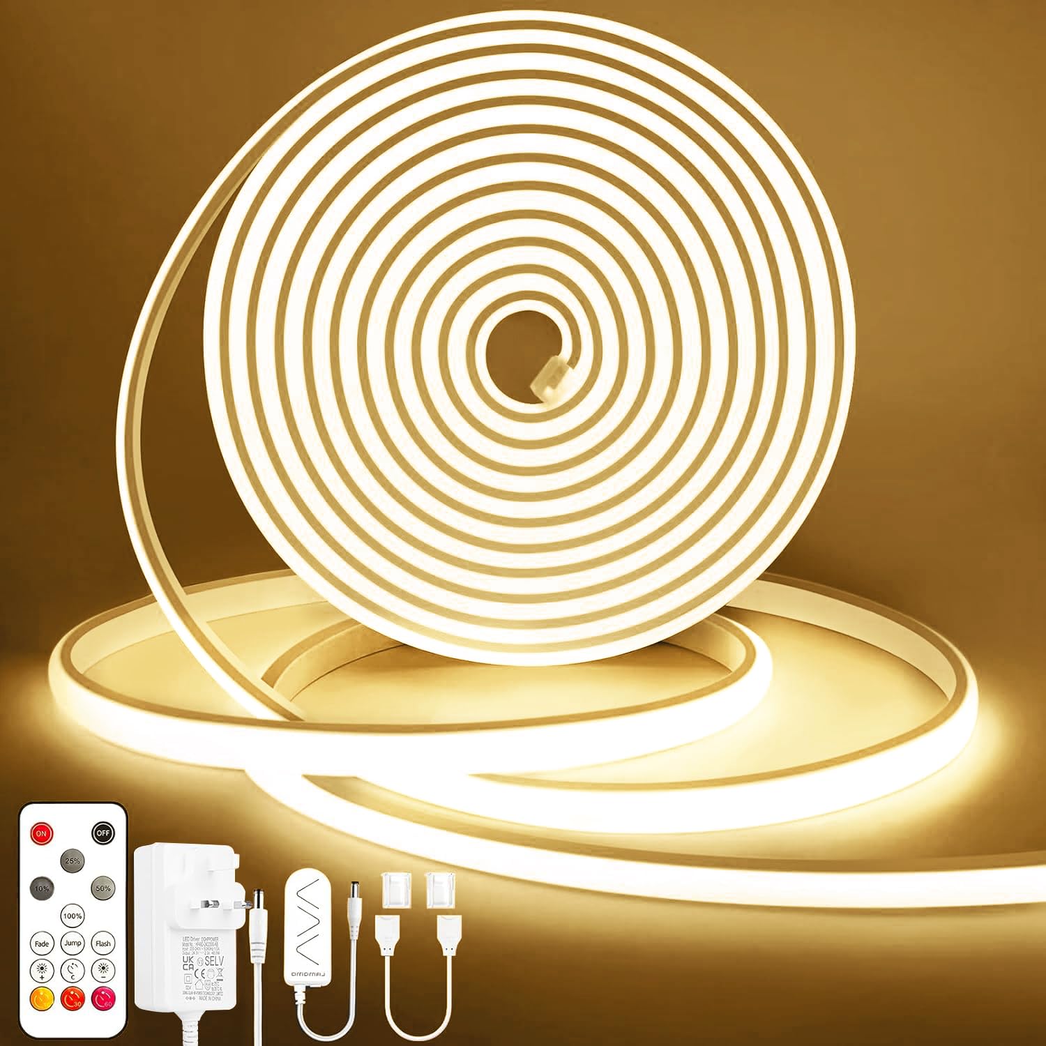 Lamomo COB LED Strip Light 10M, Natural White Dimmable Led Lights with Remote, 4000K Flexible Waterproof Silicone Quick Connect Cuttable Neon Rope Light for Bedroom,Kitchen Outdoor, CRI90+