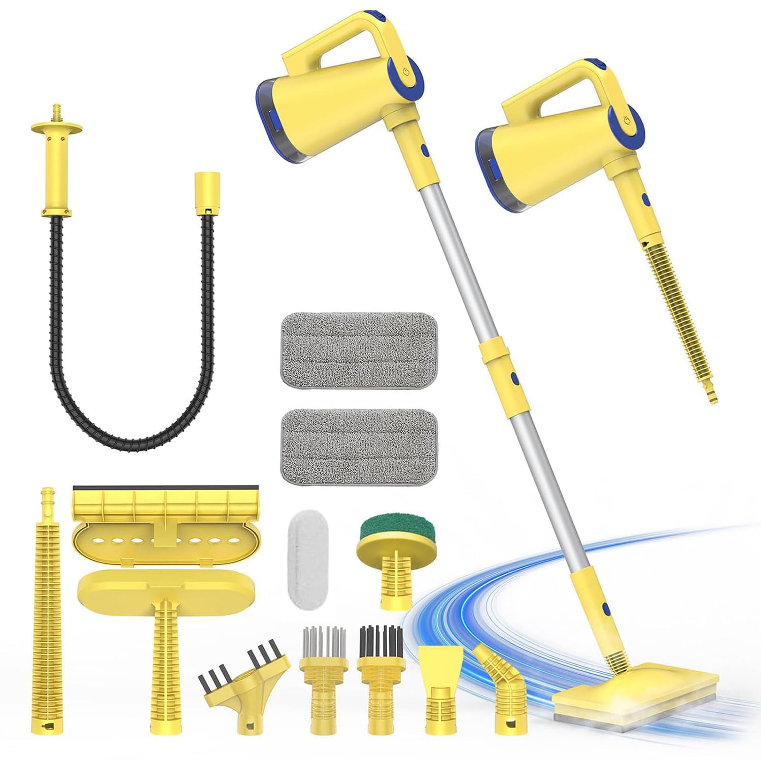 Ręczny mop parowy 1500 W, wielofunkcyjny mop parowy z ulepszonym zbiornikiem na wodę i regulowanym kątem, do podłóg drewnianych, laminowanych, winylowych, płytek i marmurowych
