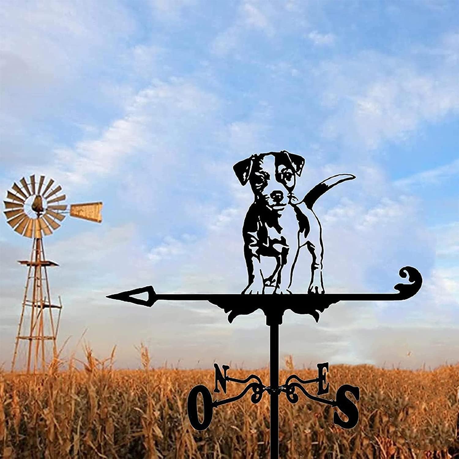 Metal Weathervane Weather Vane Dog with Roof Mount Wind Direction Indicator Retro Weathercock Garden