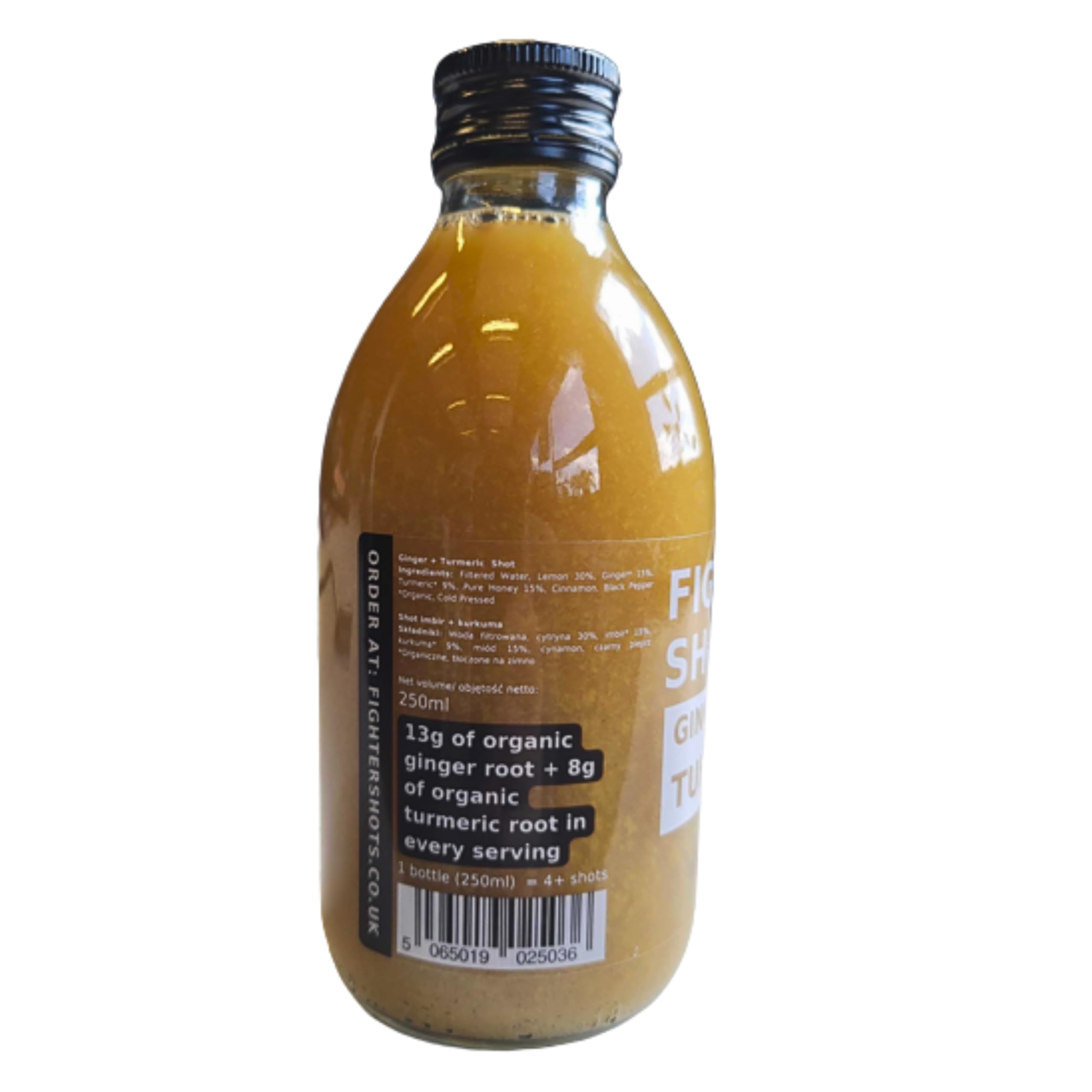 Fighter Shots Turmeric Dosing Bottles (6x250ml/24+ Shots) | Fresh Ginger Root & 8g of Organic Turmeric Root in every serving for Immune Support | Boosts Energy