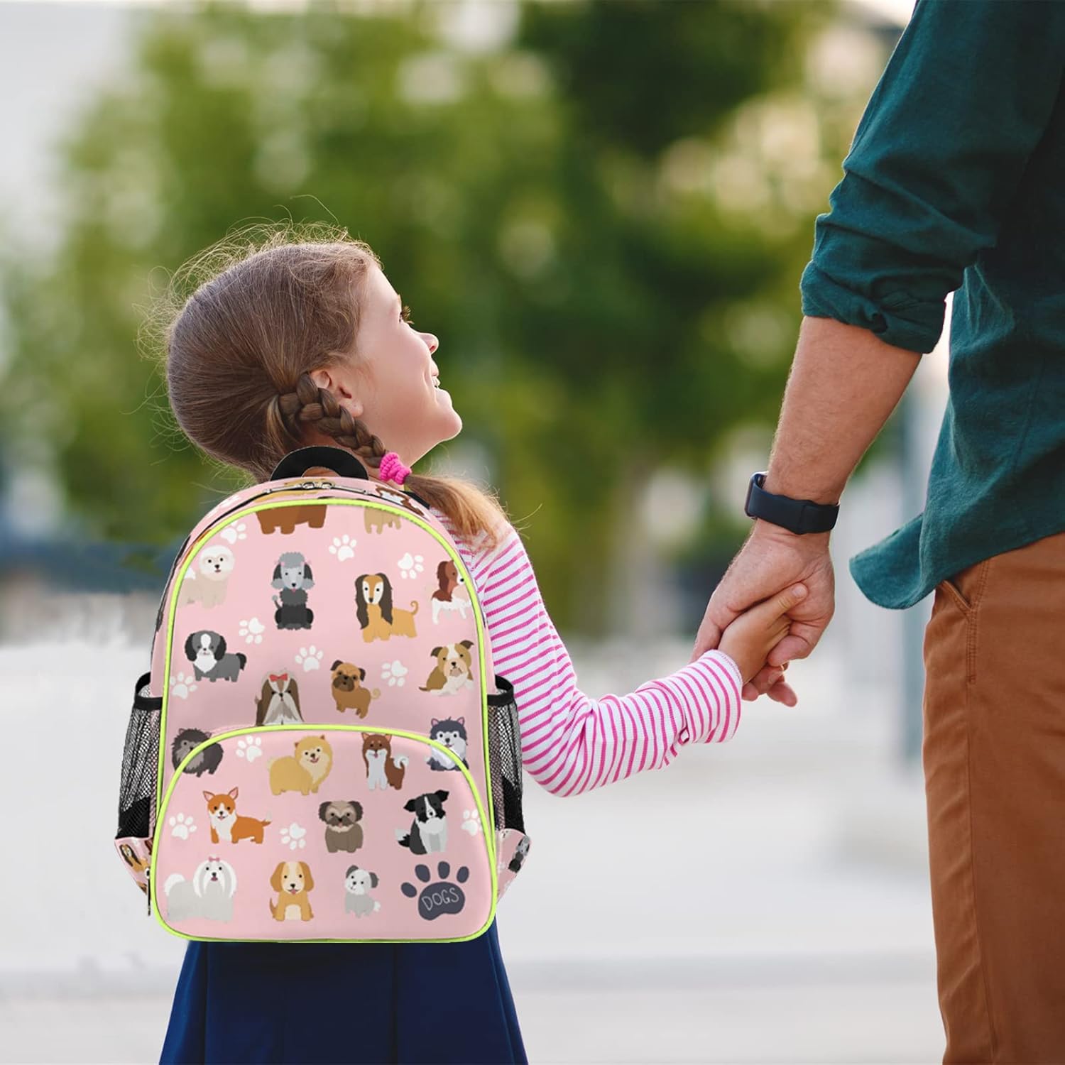 cfpolar Dog Backpack for School Girls Kids,Puppy Pink Toddler Backpack Waterproof Casual Daypack Preschool Kindergarten Bookbag with Chest Strap for Back to School 14.2 In