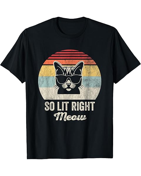 So Lit Right Meow Retro Cat Sunglasses T-Shirt for Men Women Kids