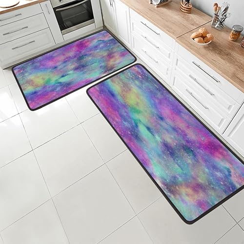 Miniatura 3 de Bright Night Sky Galaxy - Tapete de cocina acolchado antifatiga, juego de 2 piezas, duradero, resistente a las manchas, parte inferior