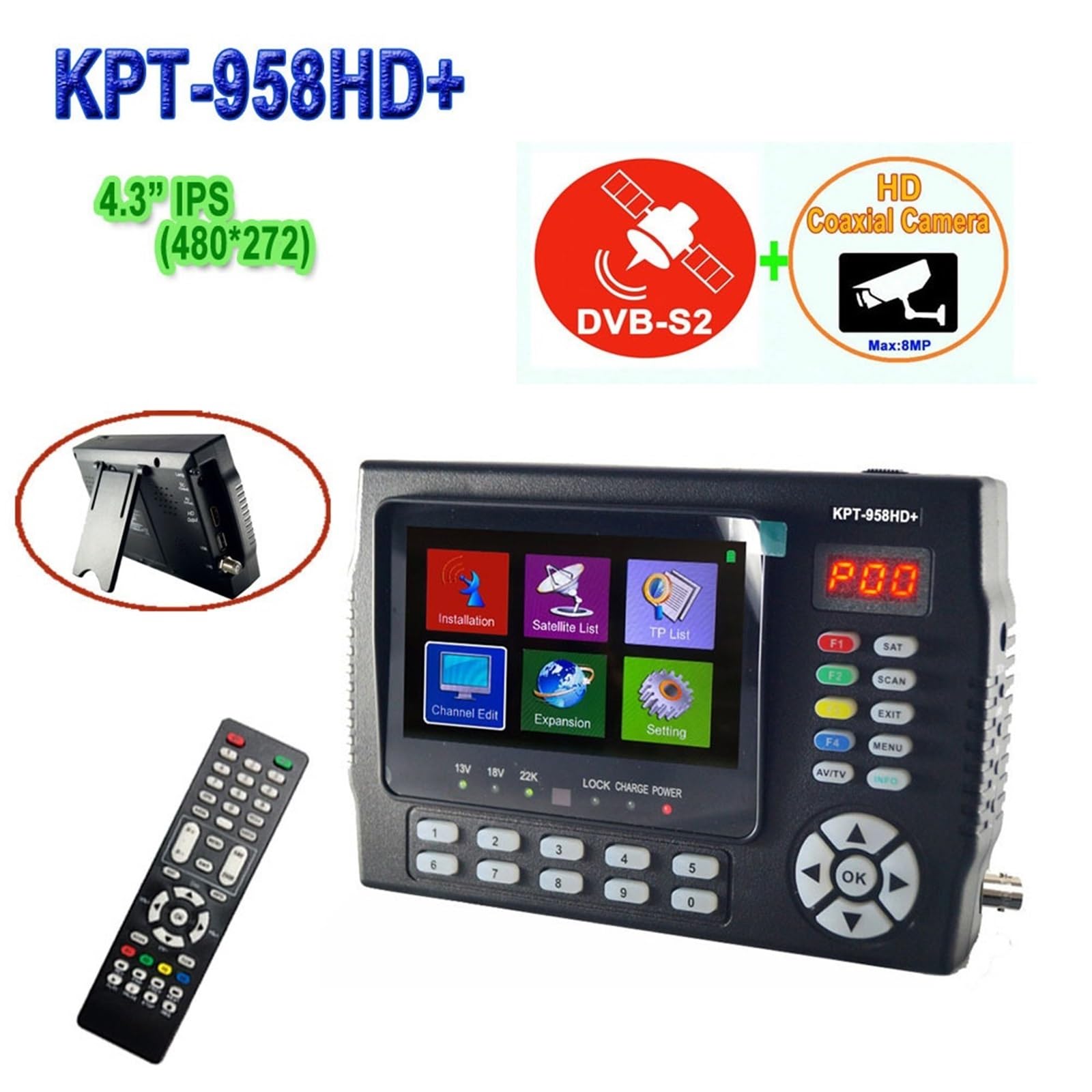 KPT-958HD Plus Signal De Testeur D'ingénierie Portable DVB-S/S2 4.3 Pouces