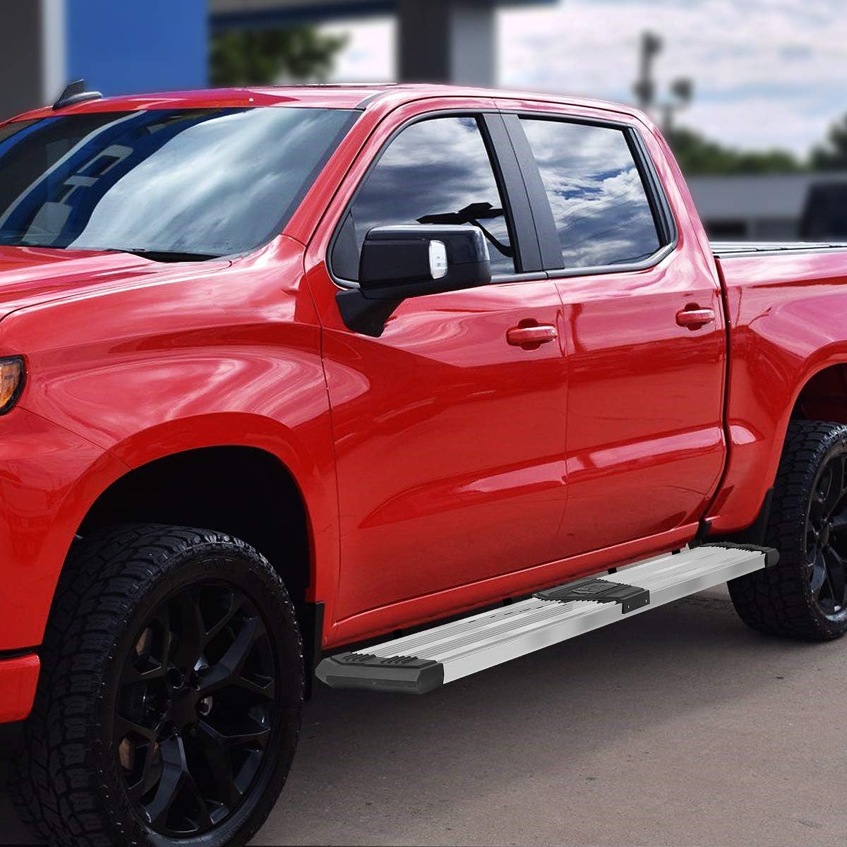J2 Engineering 10'' Running Boards Side Step Bars Compatible with 19-21 Silverado/Sierra 1500 Crew Cab, Metallic/Black, J2-STEPB-ZTL-8261-SS