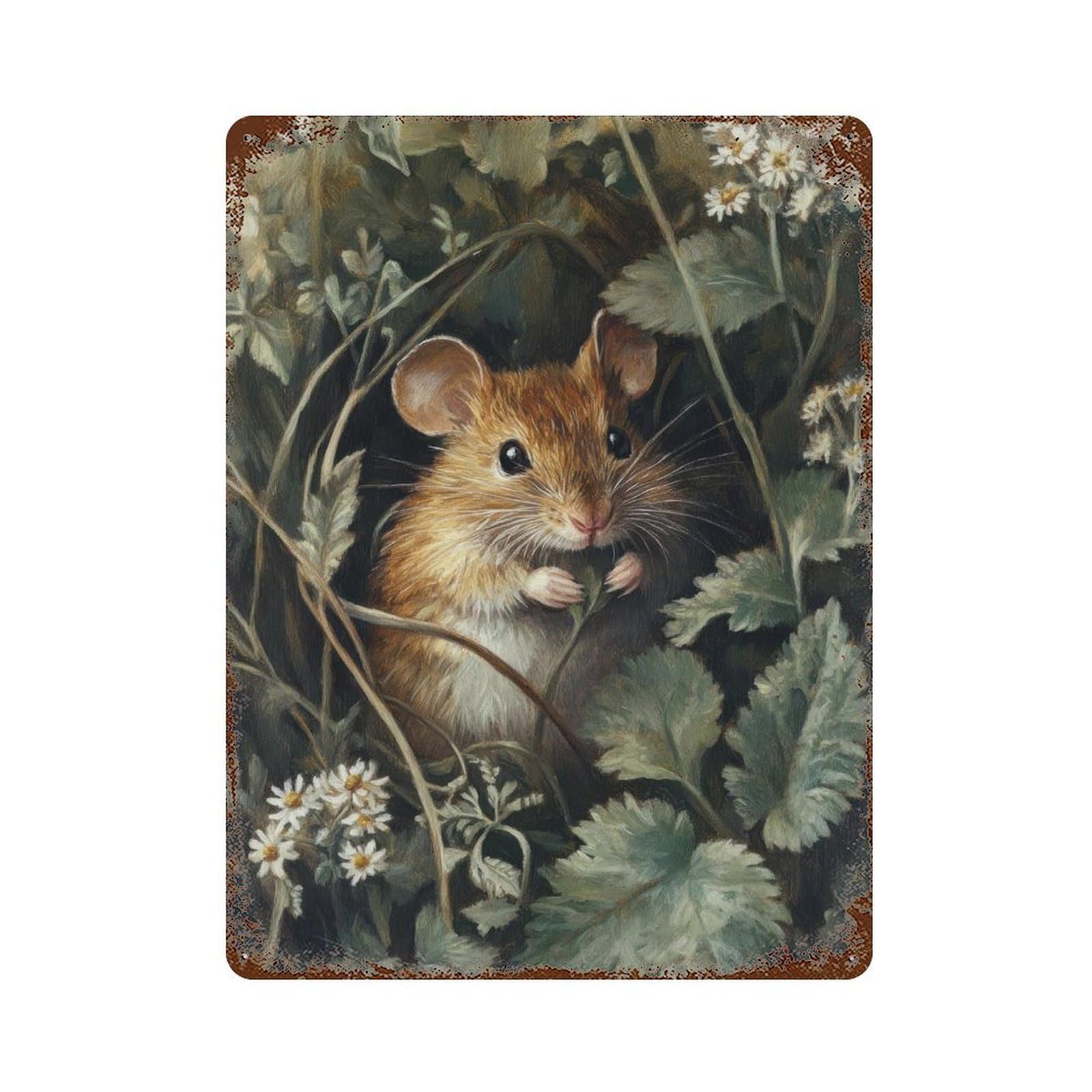Mouse Among The Nettles Cottagecore Decor Dark Academia Enchanted Wildlife Illustration Vintage Nature Wall Decor Art Metal Tin Poster Modern Home Decor Art Home Bar Shop Decorations Vintage Sign 40x