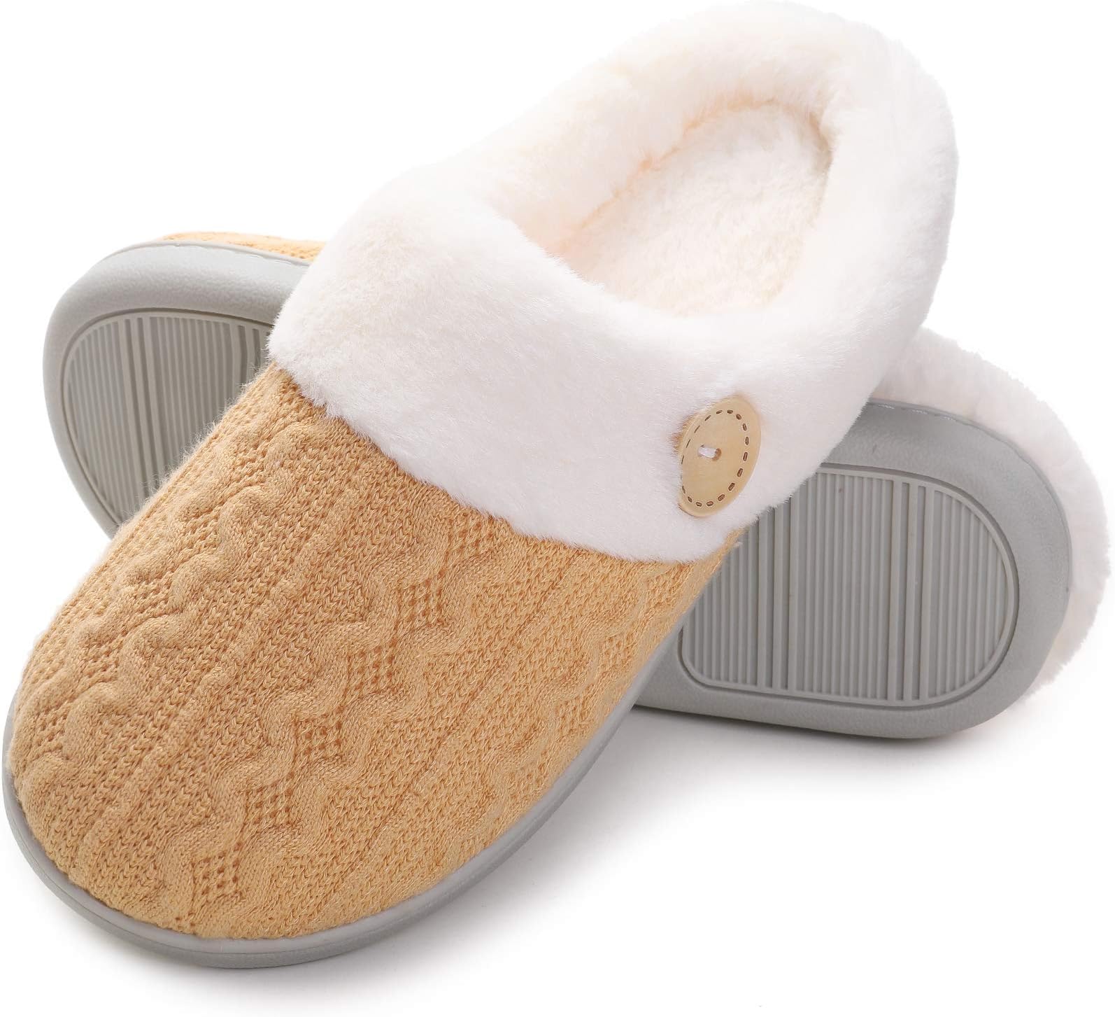 VonluxeWomen's Fuzzy House Slippers Comfy Memory Foam Bedroom Slippers Warm Slip On Light Shoes Outdoor Indoor Faux Fur Lined Yellow7-8