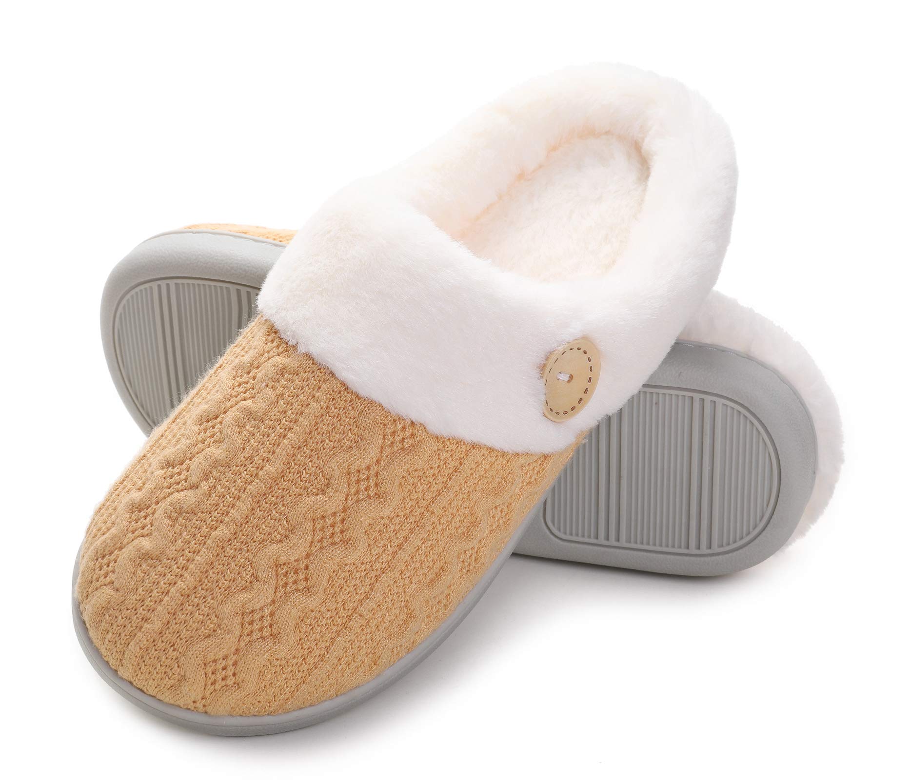 VonluxeWomen's Fuzzy House Slippers Comfy Memory Foam Bedroom Slippers Warm Slip On Light Shoes Outdoor Indoor Faux Fur Lined Yellow7-8